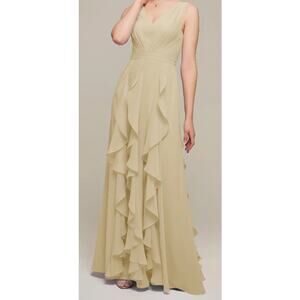 AW BRIDAL SZ 4 S Champagne cream chiffon Bianca Bridesmaid Maxi Dress New b70